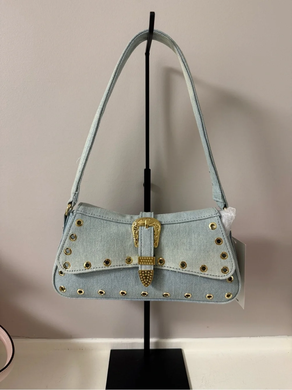NWT Betsey Johnson Denim Shoulder Bag with Gold Buckle